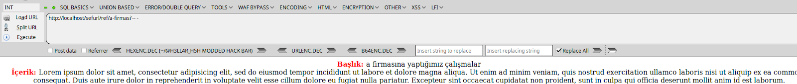 Sorgu durdurma operatörü ile true dönen sayfa