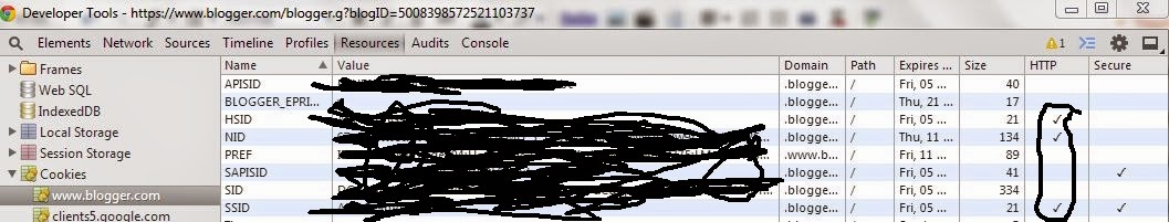 HttpOnly işaretli cookie’leri gösteren ekran görüntüsü