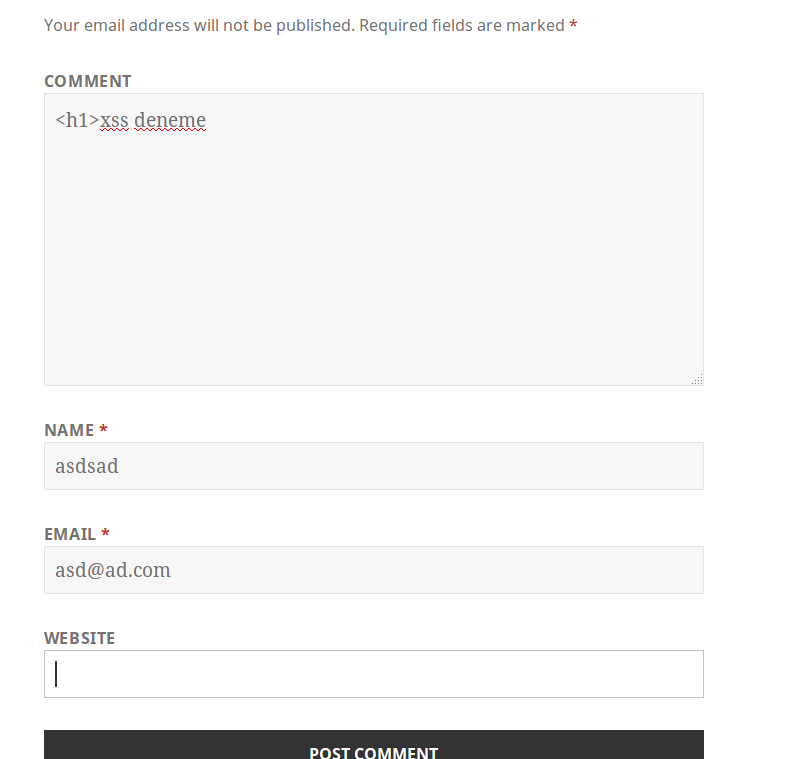 Yorum alanında stored XSS denemesi